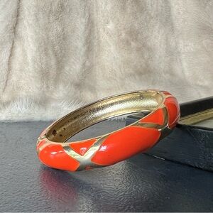 Hinged Gold & Orange Enameled Bangle Bracelet Gold and Orange Bangle Bracelet